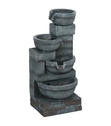 Fuente de Jardín con Iluminación LED Fuente Decorativa en Cascada de 4 Niveles 38x35x78,5 cm Gris