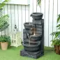 Fuente de Jardín con Iluminación LED Fuente Decorativa en Cascada de 4 Niveles 38x35x78,5 cm Gris