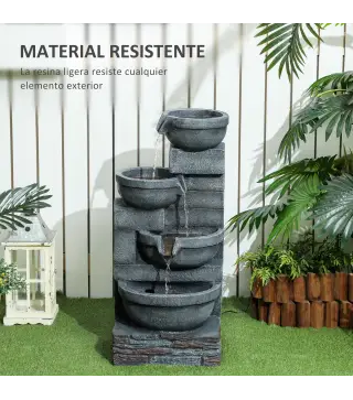 Fuente de Jardín con Iluminación LED Fuente Decorativa en Cascada de 4 Niveles 38x35x78,5 cm Gris
