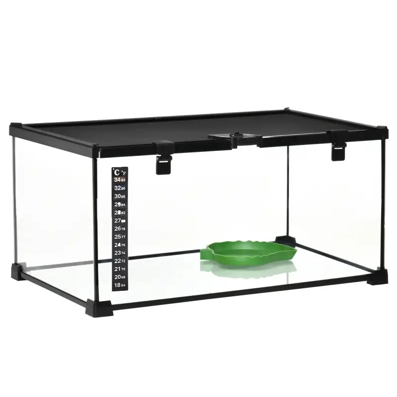 Terrario para Reptiles de Vidrio con Termómetro Cuenco de Agua para Lagartos Serpientes Arañas 50x30x25 cm Negro Terrario para Reptiles de Vidrio con Termómetro Cuenco de Agua para Lagartos Serpientes Arañas 50x30x25 cm Negro