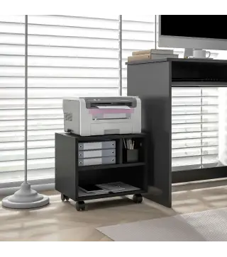 Soporte de Impresora con Ruedas Compartimentos Abiertos para Oficina Estudio 40x30x36 cm Negro