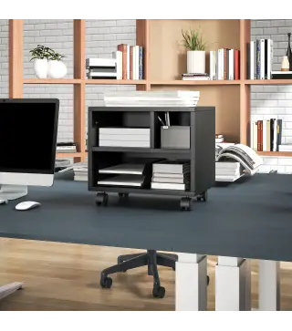 Soporte de Impresora con Ruedas Compartimentos Abiertos para Oficina Estudio 40x30x36 cm Negro