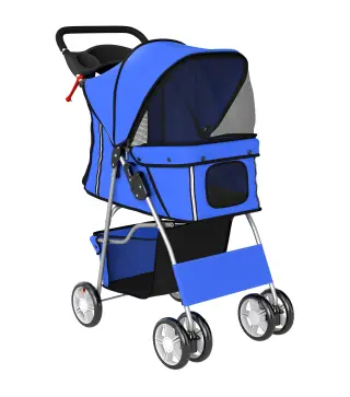 Carrito para Perros Pequeños con Cesta de Almacenaje Portavasos Ruedas y Cojín Lavable 77x44x102 cm Azul