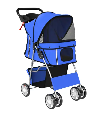 Carrito para Perros Pequeños con Cesta de Almacenaje Portavasos Ruedas y Cojín Lavable 77x44x102 cm Azul