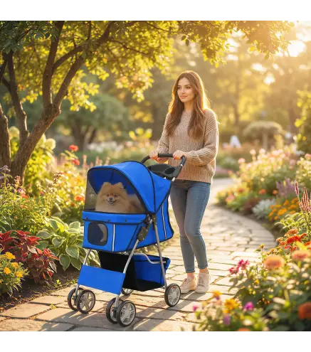 Carrito para Perros Pequeños con Cesta de Almacenaje Portavasos Ruedas y Cojín Lavable 77x44x102 cm Azul