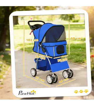 Carrito para Perros Pequeños con Cesta de Almacenaje Portavasos Ruedas y Cojín Lavable 77x44x102 cm Azul
