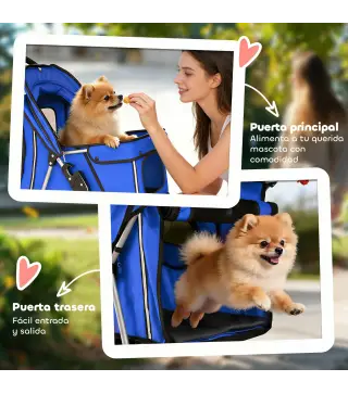 Carrito para Perros Pequeños con Cesta de Almacenaje Portavasos Ruedas y Cojín Lavable 77x44x102 cm Azul