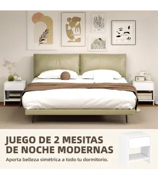 Juego de 2 Mesitas de Noche Nórdicas con Esquinas Redondeadas Cajón y Estante Abierto 40x35x45 cm Blanco