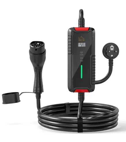 Cargador Coche Eléctrico Tipo 2 3,5kW 5m 6-16A Temporizador 1-12h Enchufe Schuko Pantalla LCD IP65 de Pared Bolsa Negro