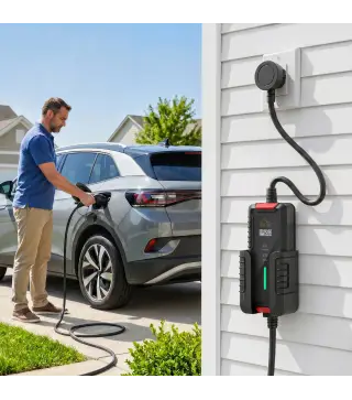 Cargador Coche Eléctrico Tipo 2 3,5kW 5m 6-16A Temporizador 1-12h Enchufe Schuko Pantalla LCD IP65 de Pared Bolsa Negro