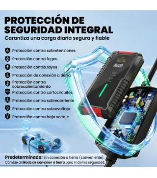 Cargador Coche Eléctrico Tipo 2 3,5kW 5m 6-16A Temporizador 1-12h Enchufe Schuko Pantalla LCD IP65 de Pared Bolsa Negro