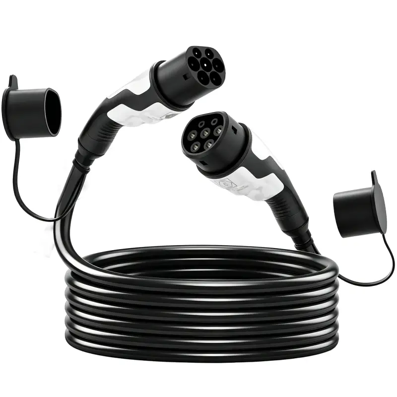 Cable de Carga Coche Eléctrico Tipo 2, 22kW 32A Modo 3 Trifásico 5m con IP65 Paño de Limpieza y Bolsa para EV y PHEV