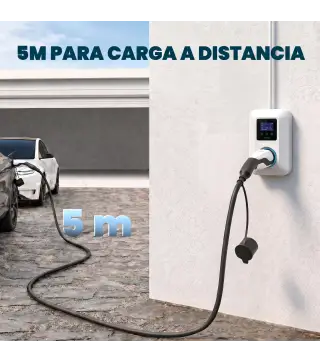 Cargador para Coche Eléctrico Tipo 2 2,2kW 32A Modo 3 Trifásico 5m IP65 con Bolsa y Paño de Limpieza para EV y PHEV Negro