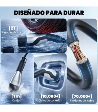 Cargador para Coche Eléctrico Tipo 2 2,2kW 32A Modo 3 Trifásico 5m IP65 con Bolsa y Paño de Limpieza para EV y PHEV Negro