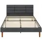Cama Tapizada 140x200 cm con Cabecero Acolchado de Rejilla Almacenaje Inferior Láminas de Madera Gris Cama Tapizada 140x200 cm con Cabecero Acolchado de Rejilla Almacenaje Inferior Láminas de Madera Gris