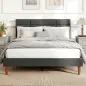 Cama Tapizada 140x200 cm con Cabecero Acolchado de Rejilla Almacenaje Inferior Láminas de Madera Gris Cama Tapizada 140x200 cm con Cabecero Acolchado de Rejilla Almacenaje Inferior Láminas de Madera Gris