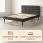 Cama Tapizada 140x200 cm con Cabecero Acolchado de Rejilla Almacenaje Inferior Láminas de Madera Gris Cama Tapizada 140x200 cm con Cabecero Acolchado de Rejilla Almacenaje Inferior Láminas de Madera Gris