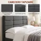 Cama Tapizada 140x200 cm con Cabecero Acolchado de Rejilla Almacenaje Inferior Láminas de Madera Gris Cama Tapizada 140x200 cm con Cabecero Acolchado de Rejilla Almacenaje Inferior Láminas de Madera Gris