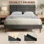 Cama Tapizada 140x200 cm con Cabecero Acolchado de Rejilla Almacenaje Inferior Láminas de Madera Gris Cama Tapizada 140x200 cm con Cabecero Acolchado de Rejilla Almacenaje Inferior Láminas de Madera Gris