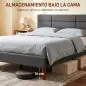 Cama Tapizada 140x200 cm con Cabecero Acolchado de Rejilla Almacenaje Inferior Láminas de Madera Gris Cama Tapizada 140x200 cm con Cabecero Acolchado de Rejilla Almacenaje Inferior Láminas de Madera Gris