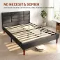 Cama Tapizada 140x200 cm con Cabecero Acolchado de Rejilla Almacenaje Inferior Láminas de Madera Gris Cama Tapizada 140x200 cm con Cabecero Acolchado de Rejilla Almacenaje Inferior Láminas de Madera Gris