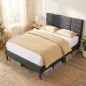 Cama Tapizada 140x200 cm con Cabecero Acolchado de Rejilla Almacenaje Inferior Láminas de Madera Gris Cama Tapizada 140x200 cm con Cabecero Acolchado de Rejilla Almacenaje Inferior Láminas de Madera Gris