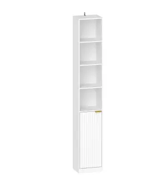 Estantería para Libros de 6 Niveles Librería Alta y Estrecha con 4 Estantes Abiertos Puerta y Estante Ajustable Blanco