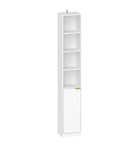 Estantería para Libros de 6 Niveles Librería Alta y Estrecha con 4 Estantes Abiertos Puerta y Estante Ajustable Blanco
