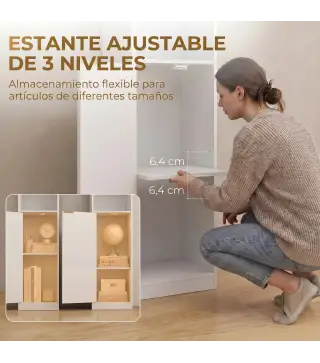 Estantería para Libros de 6 Niveles Librería Alta y Estrecha con 4 Estantes Abiertos Puerta y Estante Ajustable Blanco