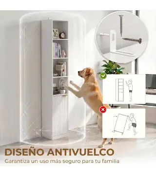 Estantería para Libros de 6 Niveles Librería Alta y Estrecha con 4 Estantes Abiertos Puerta y Estante Ajustable Blanco