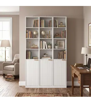 Estantería para Libros de 6 Niveles Librería Alta y Estrecha con 4 Estantes Abiertos Puerta y Estante Ajustable Blanco