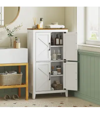Armario de Baño Estrecho con Puertas Tipo Granero 4 Estantes y Estantes Ajustables 60x30x110 cm Blanco