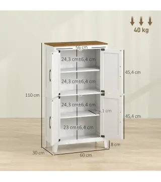 Armario de Baño Estrecho con Puertas Tipo Granero 4 Estantes y Estantes Ajustables 60x30x110 cm Blanco