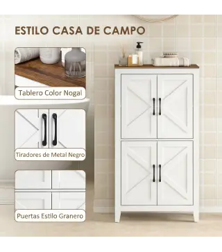 Armario de Baño Estrecho con Puertas Tipo Granero 4 Estantes y Estantes Ajustables 60x30x110 cm Blanco