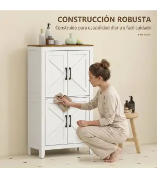 Armario de Baño Estrecho con Puertas Tipo Granero 4 Estantes y Estantes Ajustables 60x30x110 cm Blanco