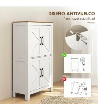 Armario de Baño Estrecho con Puertas Tipo Granero 4 Estantes y Estantes Ajustables 60x30x110 cm Blanco