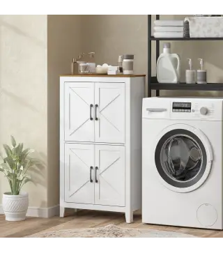 Armario de Baño Estrecho con Puertas Tipo Granero 4 Estantes y Estantes Ajustables 60x30x110 cm Blanco