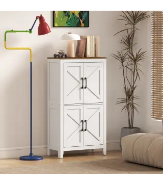 Armario de Baño Estrecho con Puertas Tipo Granero 4 Estantes y Estantes Ajustables 60x30x110 cm Blanco