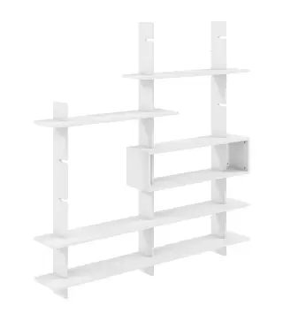 Estantería Flotante de Pared Geométrica con 4 Niveles y Compartimento Central Blanca