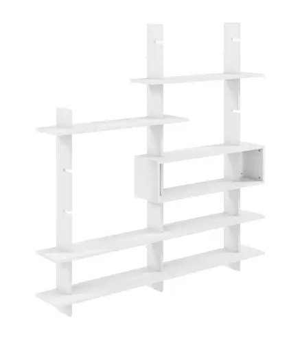 Estantería Flotante de Pared Geométrica con 4 Niveles y Compartimento Central Blanca