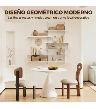 Estantería Flotante de Pared Geométrica con 4 Niveles y Compartimento Central Blanca