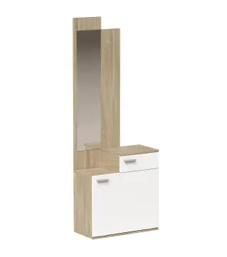 Recibidor de Entrada con Espejo Zapatero Abatible Asiento Cajón Mesa Pequeña 61x30x170 cm Blanco