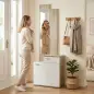 Recibidor de Entrada con Espejo Zapatero Abatible Asiento Cajón Mesa Pequeña 61x30x170 cm Blanco