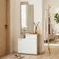 Recibidor de Entrada con Espejo Zapatero Abatible Asiento Cajón Mesa Pequeña 61x30x170 cm Blanco
