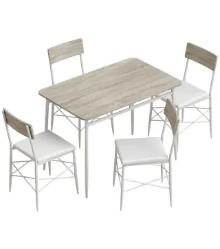 Juego de Mesa y Sillas de Comedor 5 Piezas Mesa de Cocina Rectangular con 4 Sillas Acolchadas 106x66x75 cm Roble