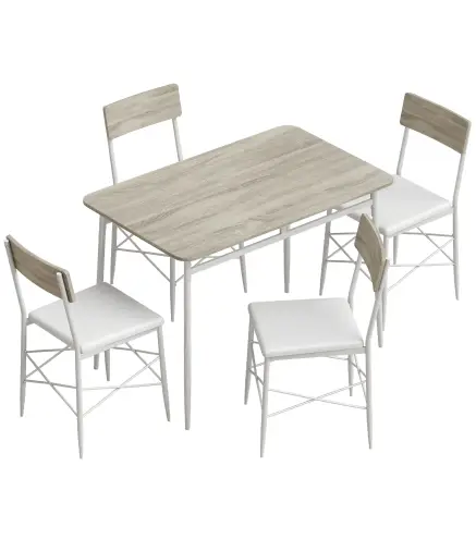 Juego de Mesa y Sillas de Comedor 5 Piezas Mesa de Cocina Rectangular con 4 Sillas Acolchadas 106x66x75 cm Roble