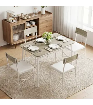 Juego de Mesa y Sillas de Comedor 5 Piezas Mesa de Cocina Rectangular con 4 Sillas Acolchadas 106x66x75 cm Roble