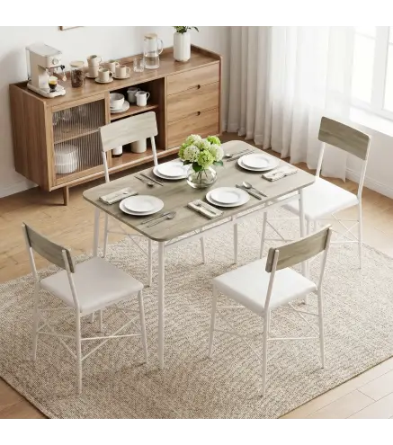 Juego de Mesa y Sillas de Comedor 5 Piezas Mesa de Cocina Rectangular con 4 Sillas Acolchadas 106x66x75 cm Roble