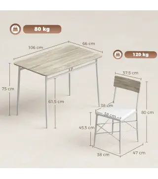 Juego de Mesa y Sillas de Comedor 5 Piezas Mesa de Cocina Rectangular con 4 Sillas Acolchadas 106x66x75 cm Roble