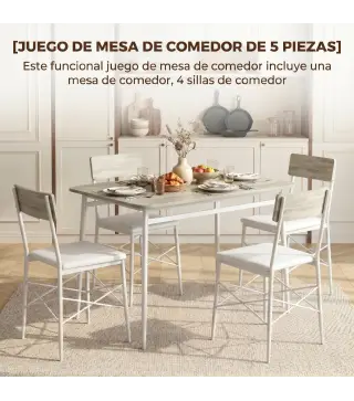 Juego de Mesa y Sillas de Comedor 5 Piezas Mesa de Cocina Rectangular con 4 Sillas Acolchadas 106x66x75 cm Roble